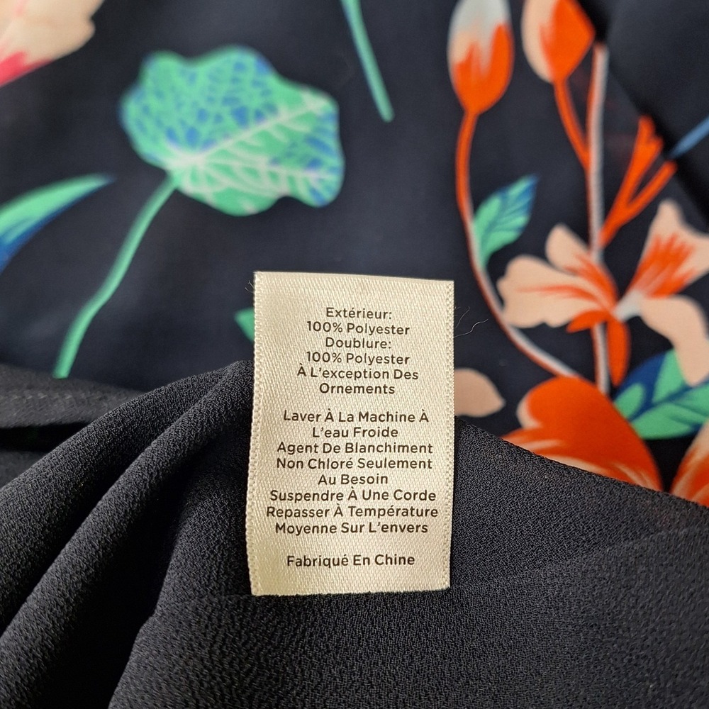 Talbots 14 Navy Floral Chiffon Midi Dress Fit Flare Pleat Garden Party Cocktail - Picture 4 of 9